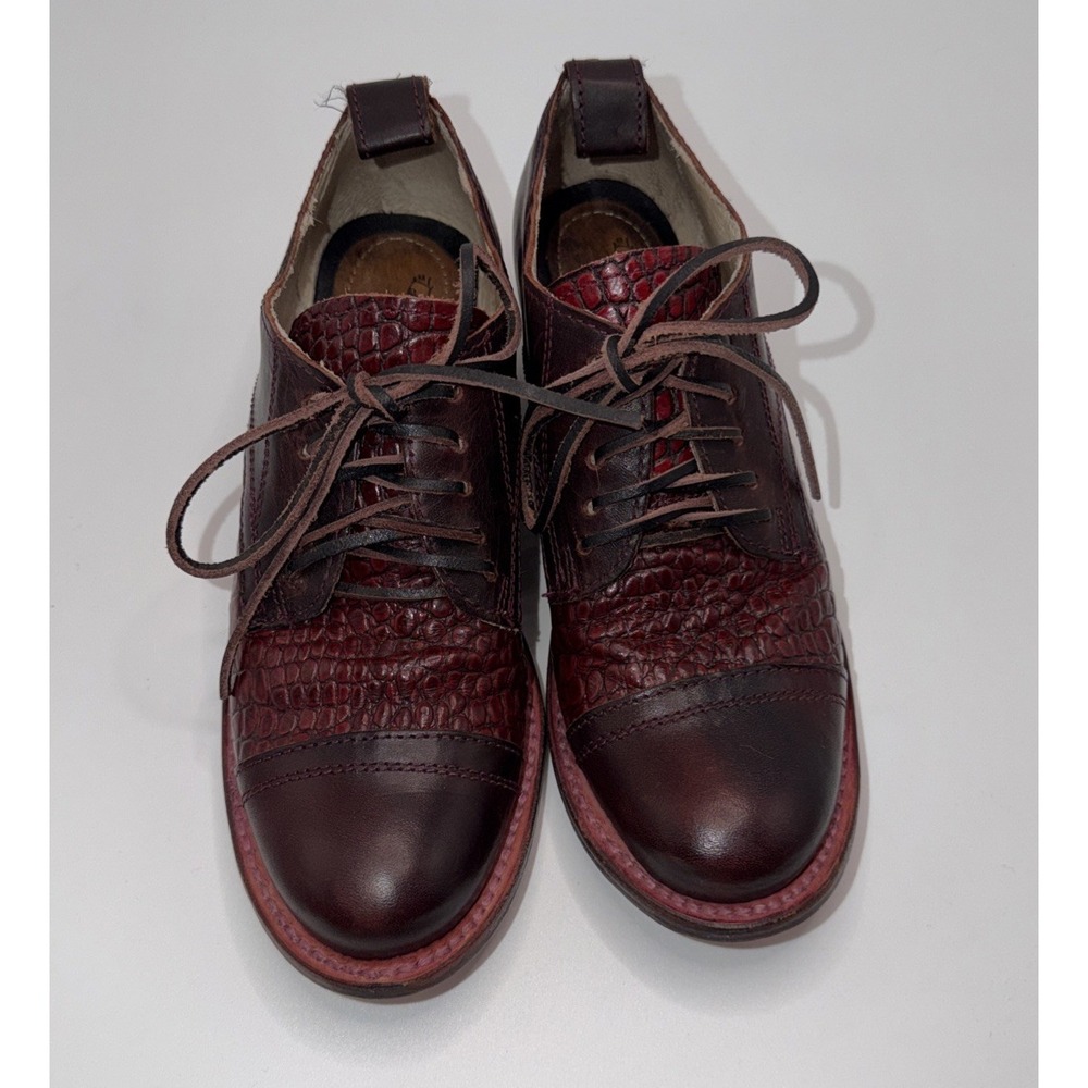 Freebird by Steven Mabel Distressed Leather Reptile Print Red Oxford Size 6 - Picture 4 of 8